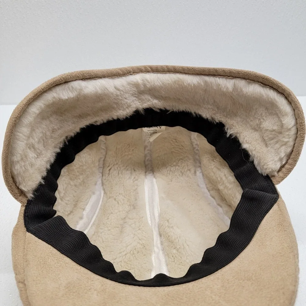 D & Y, NY Tan Faux Suede Winter Newsboy Cap Ear Flaps Soft